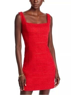 NWT Kobi Halperin Rue Dress Scarlet Red Tweed Square Neck Sheath Size 6
